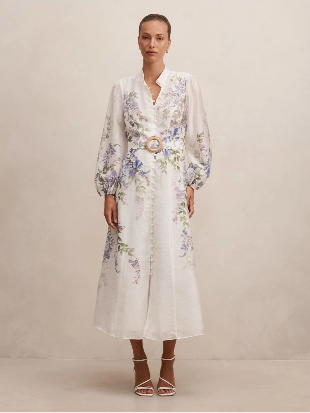 NWT - Ever New White Maxi Dress with Lavender Floral Print & Belt